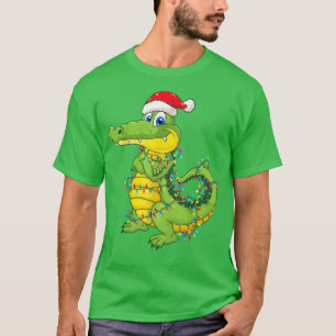 Camiseta Christmas Lights Crocodile Wearing Xmas Hat Crocod