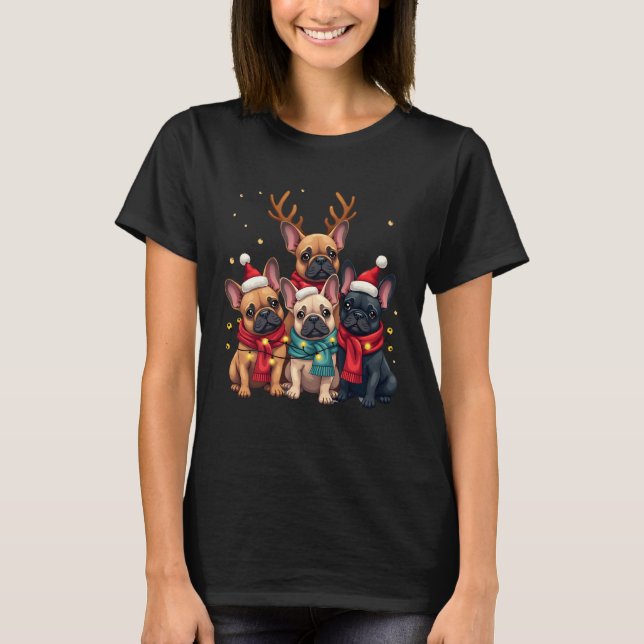Camiseta Christmas Lights French Bulldogs Xmas Frenchie Dog (Frente)