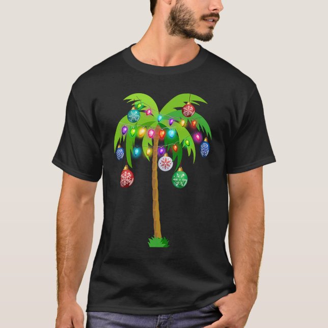Camiseta Christmas Lights Palm Tree  Hawaii Beach Tropical  (Frente)