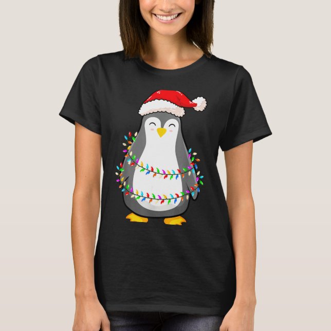 Camiseta Christmas Lights Penguin Wearing Xmas Hat - Pengui (Frente)