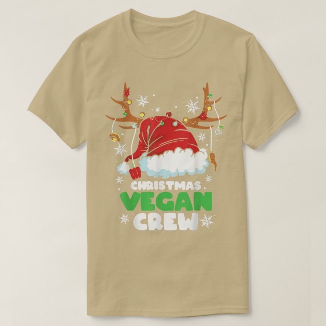 Camiseta Christmas Lights Vegan Crew Vegetarian Reindeer Sa (Frente do Design)