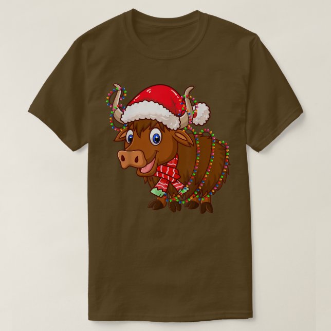 Camiseta Christmas Lights Yak Wearing Xmas Hat  Yak Lover  (Frente do Design)