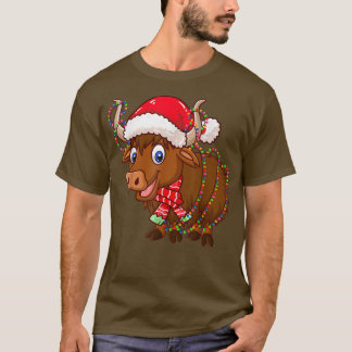 Camiseta Christmas Lights Yak Wearing Xmas Hat Yak Lover