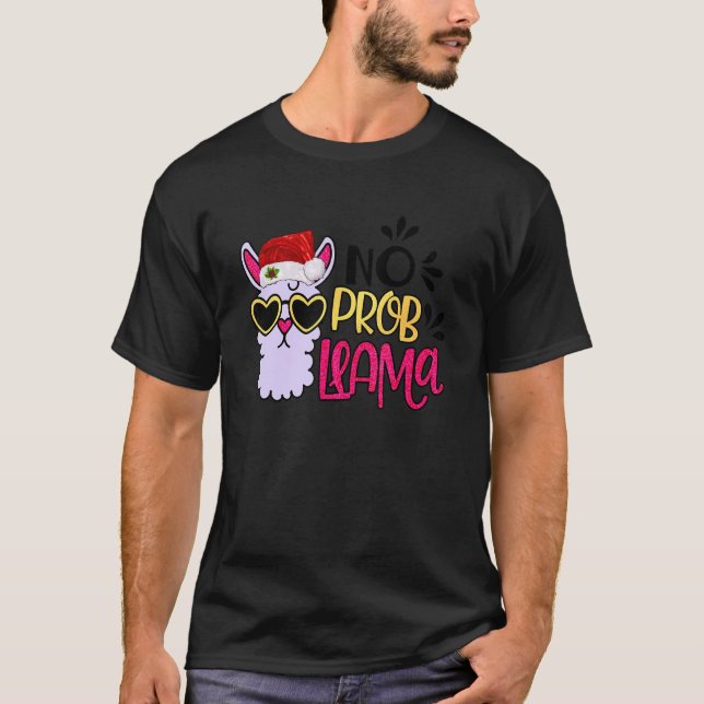 Camiseta Christmas Llama No Prob Llama Santa Hat  Holiday (Frente)