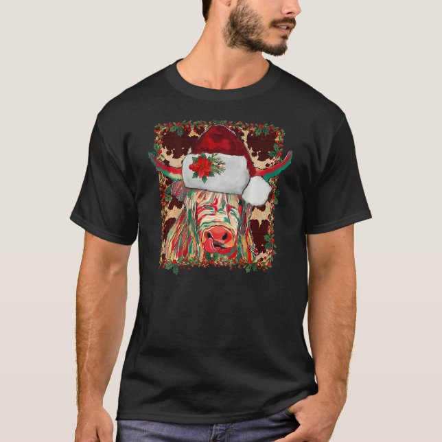 Camiseta Christmas Longhorn Cow cute  Christmas Western On  (Frente)
