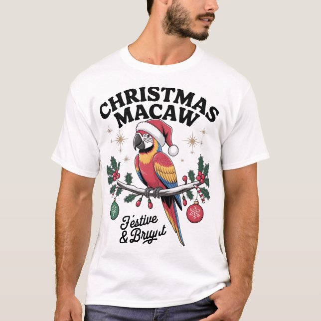 Camiseta Christmas Macaw Festive Santa Hat Parrot Holiday A (Frente)