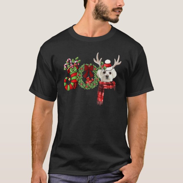 Camiseta Christmas Maltese Joy Reindeer Xmas Funny (Frente)