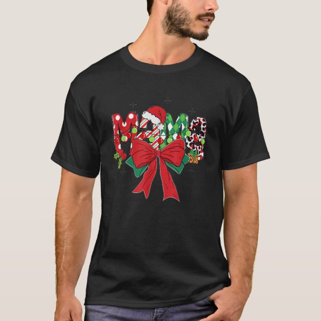 Camiseta Christmas Mama Coquette Bow Candy Cane Santa Hot C (Frente)