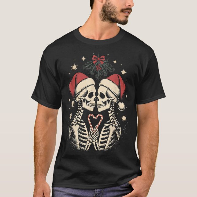 Camiseta Christmas Matching Gothic Couple Dark Humor Skelet (Frente)