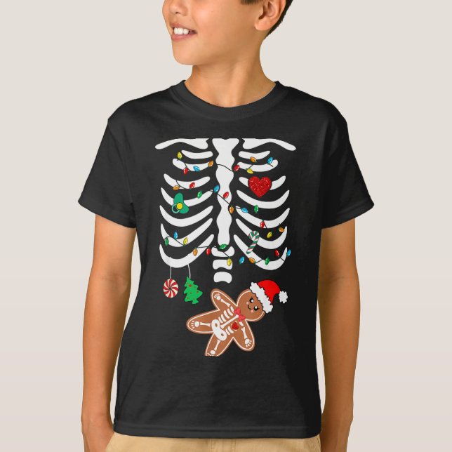 Camiseta Christmas Maternity Pregnancy Gingerbread Skeleton (Frente)