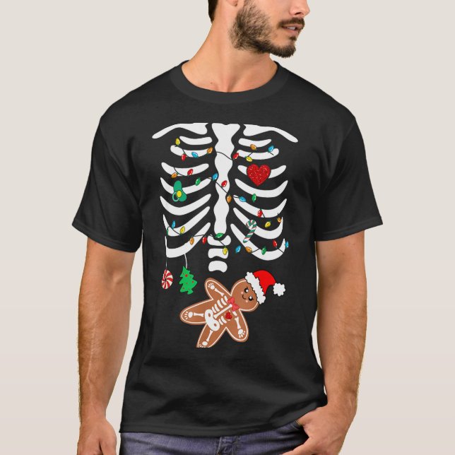 Camiseta Christmas Maternity Pregnancy Gingerbread Skeleton (Frente)