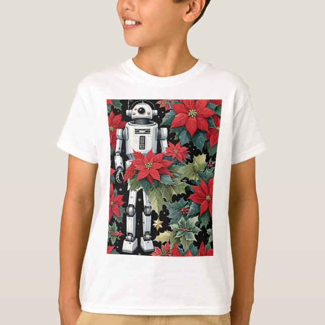 Camiseta Christmas Mech Robot With Poinsettias (Frente)