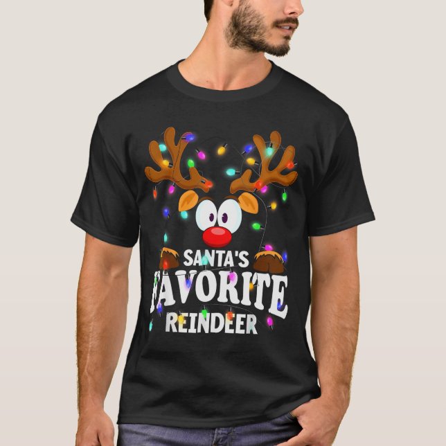 Camiseta Christmas Men Women Santa's Favorite Reindeer  (Frente)