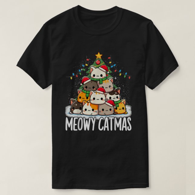 Camiseta Christmas Meowy Catmas Tree Xmas Cat (Frente do Design)