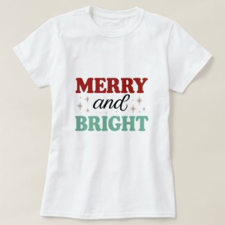 Camiseta christmas merry and bright pink red modern font T-