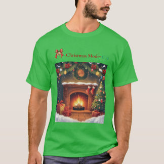 Camiseta Christmas Mode ON Cozy Fireplace Holiday T-Shirt