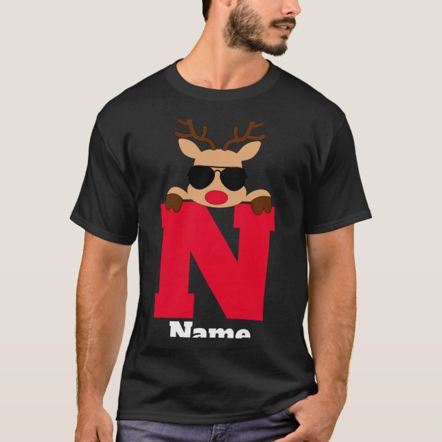 Camiseta Christmas Monogram With Name Cool Pajama  (Frente)