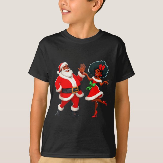 Camiseta Christmas Mr Santa Mrs Claus Dancing African Ameri (Frente)