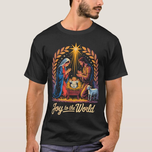 Camiseta Christmas Nativity Christian Birth Of Jesus Joy To (Frente)
