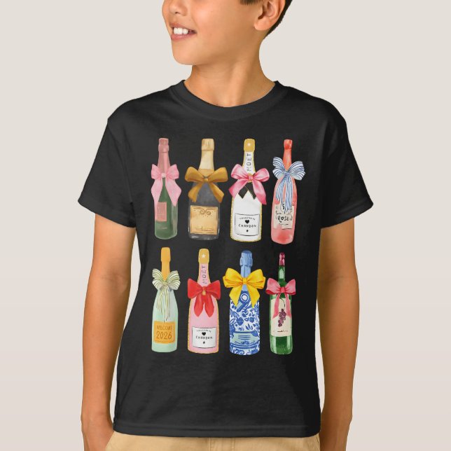 Camiseta Christmas New Year Champagne Gl Coquette Bottle  (Frente)