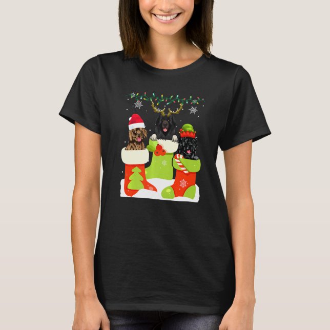 Camiseta Christmas Newfoundland In Sock Xmas Reindeer Santa (Frente)