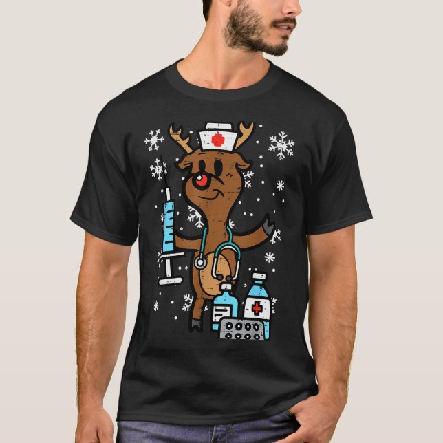 Camiseta Christmas Nurse Reindeer Funny Xmas Nursing Scrub  (Frente)
