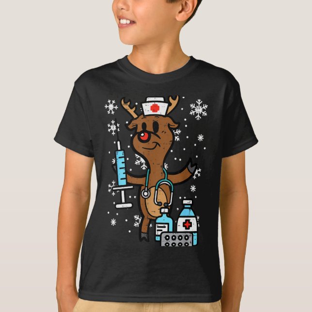 Camiseta Christmas Nurse Reindeer Funny Xmas Nursing Scrub  (Frente)