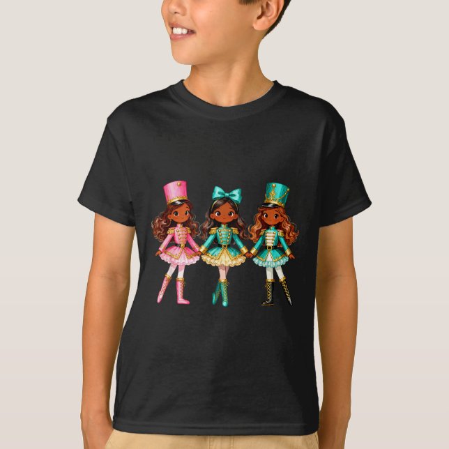 Camiseta Christmas Nutcracker Black Girls Kids Festive Xmas (Frente)