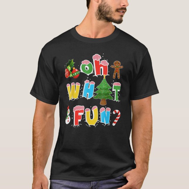 Camiseta Christmas Oh What Fun Tree Xmas Pajama Holiday Par (Frente)