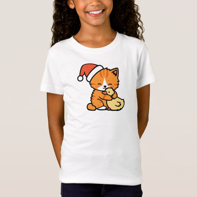 Camiseta Christmas Orange Cat and Goose (Frente)