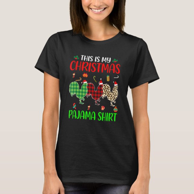 Camiseta Christmas Pajama Chicken  Animals Xmas Tree Lights (Frente)