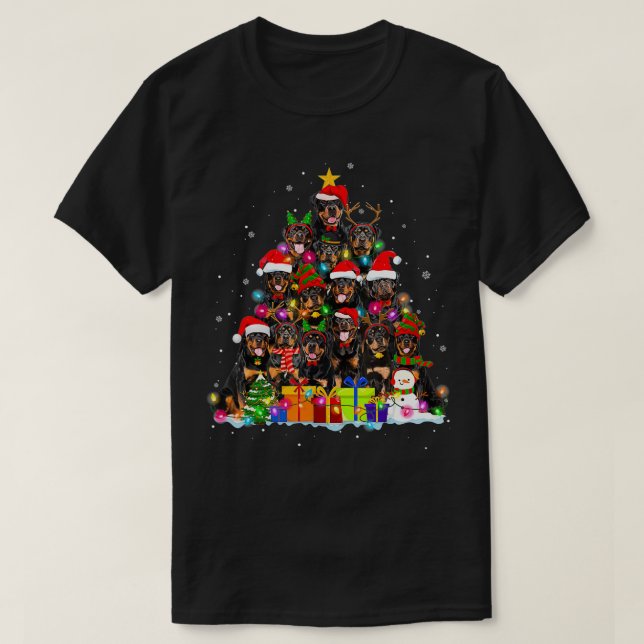 Camiseta Christmas Pajama Rottweiler Tree Xmas Gifts Dog Da (Frente do Design)