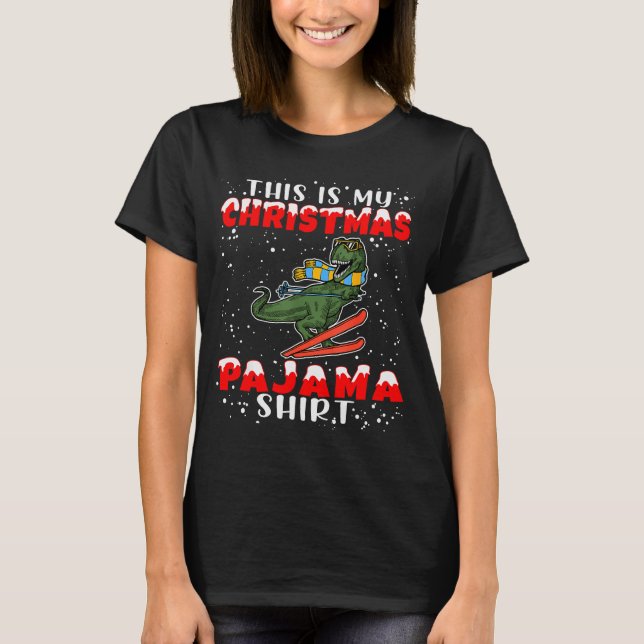 Camiseta Christmas Pajama Shirt Funny Xmas Skiing Gift For  (Frente)