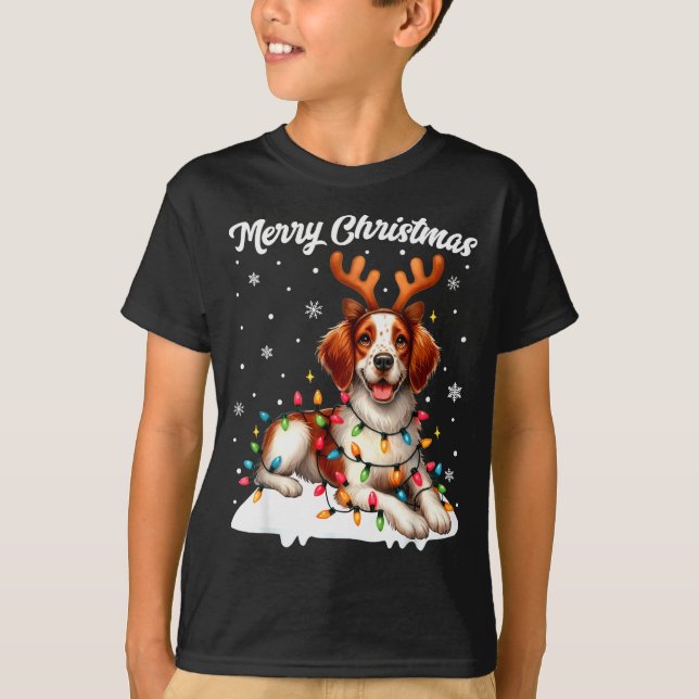 Camiseta Christmas Pajamas Men Women Kids Britany Spaniel D (Frente)