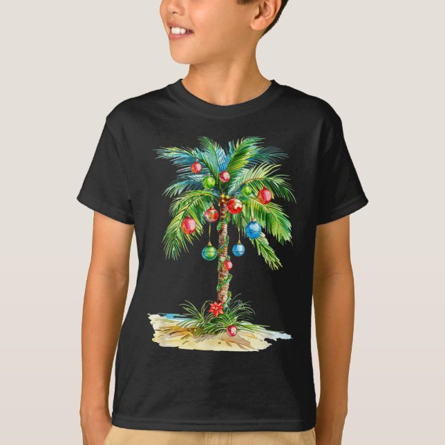 Camiseta Christmas Palm Tree Light Hawaiian Trocal Xmas Men (Frente)