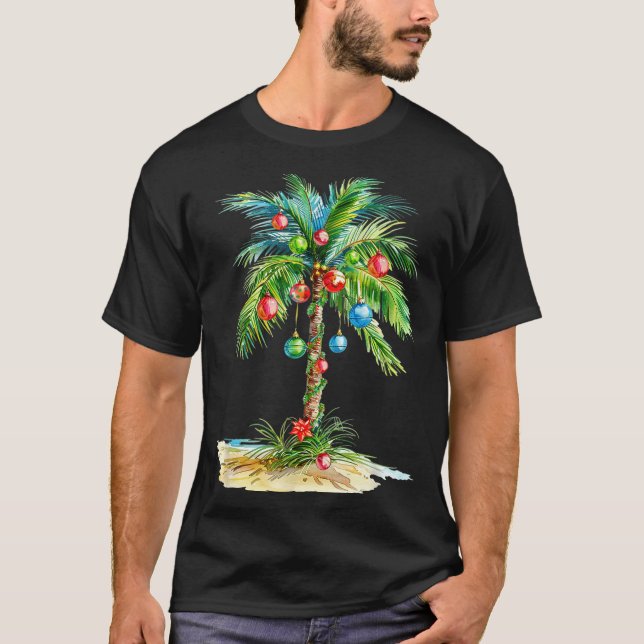 Camiseta Christmas Palm Tree Light Hawaiian Trocal Xmas Men (Frente)