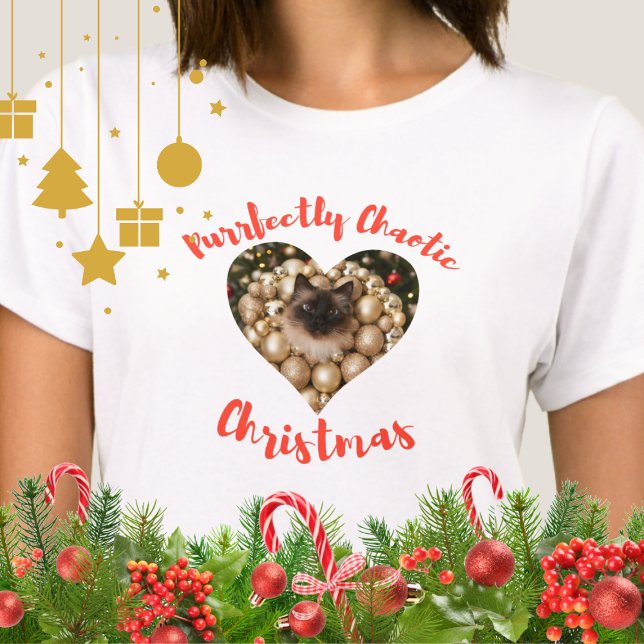 Camiseta Christmas Personalized Cat Heart Photo Frame (Criador carregado)