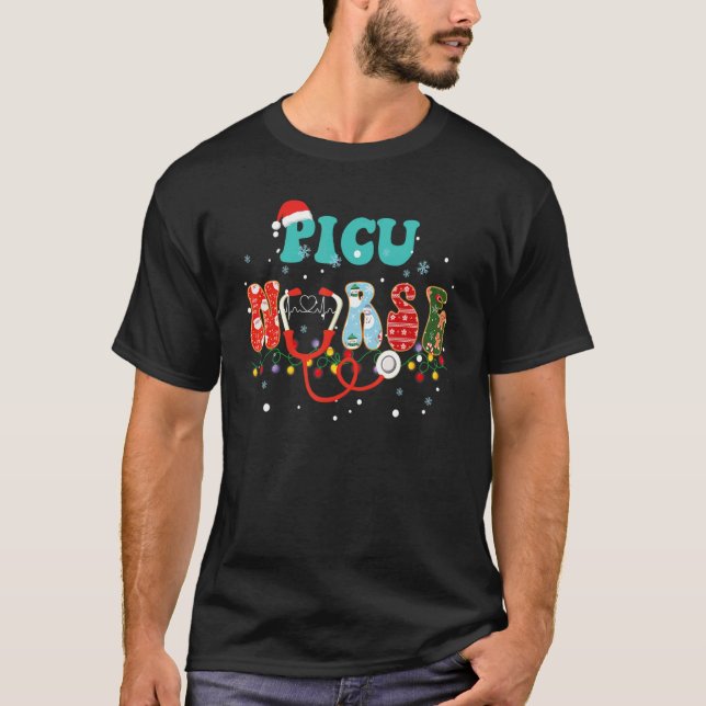 Camiseta Christmas PICU Pediatric Nurse PICU X-Mas Pajama g (Frente)