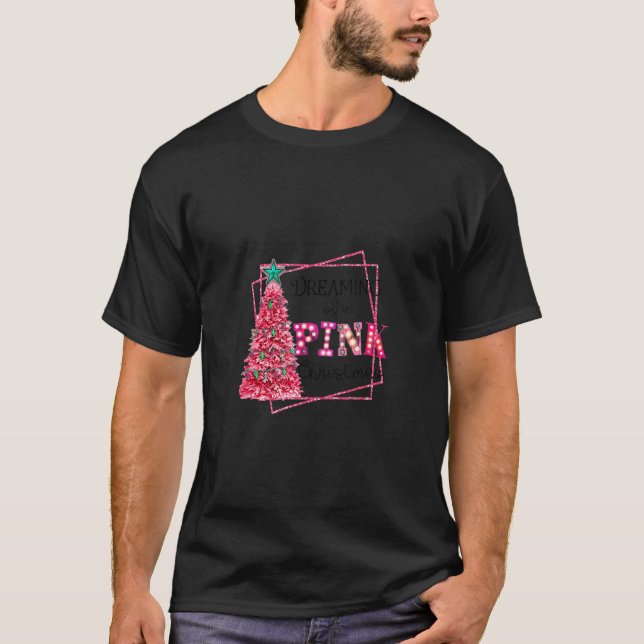 Camiseta Christmas Pink Trees Western Xmas Lights Ugly Chri (Frente)