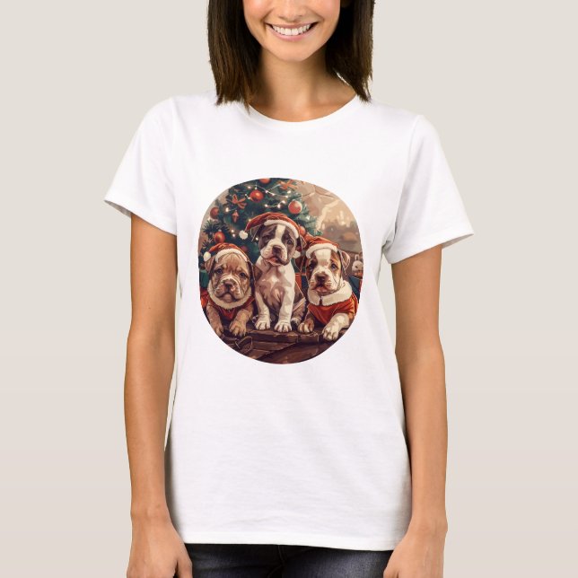 Camiseta Christmas Pit Bull Puppy Dogs (Frente)