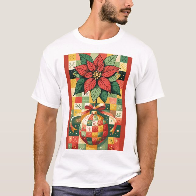 CAMISETA CHRISTMAS POINSETTIA E ORNAMENTO (Frente)