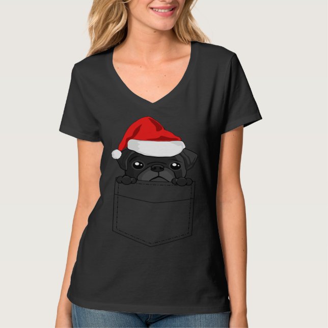 Camiseta Christmas Pug Dog In Your Pocket (Frente)