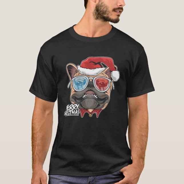 Camiseta Christmas Pug Puppy Dog Santa Claus cute face  Xma (Frente)