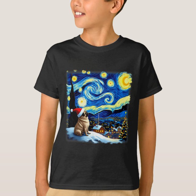 Camiseta Christmas Pug Starry Night  (Frente)