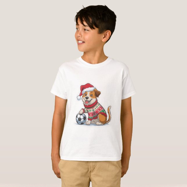 Camiseta Christmas Puppy with Soccer Ball (Frente Completa)