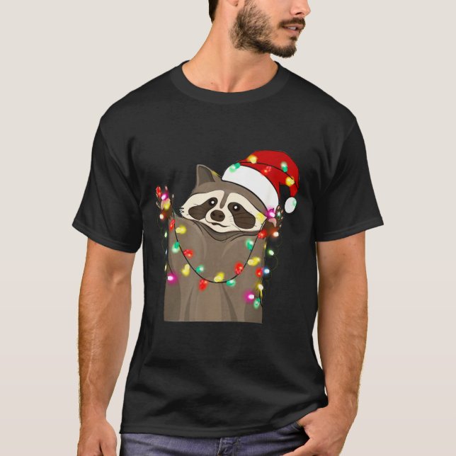 Camiseta Christmas Racoon Swea,funny Christmas Lights Racco (Frente)