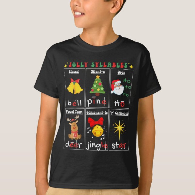 Camiseta Christmas Reading Teacher Syllable Types Phonemic  (Frente)