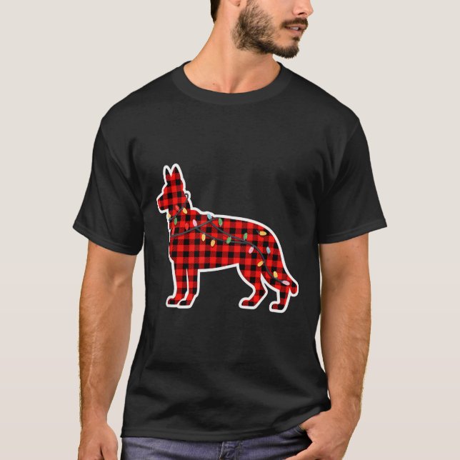 Camiseta Christmas Red And Black Buffalo Plaid German Sheph (Frente)