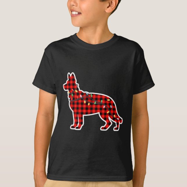 Camiseta Christmas Red And Black Buffalo Plaid German Sheph (Frente)