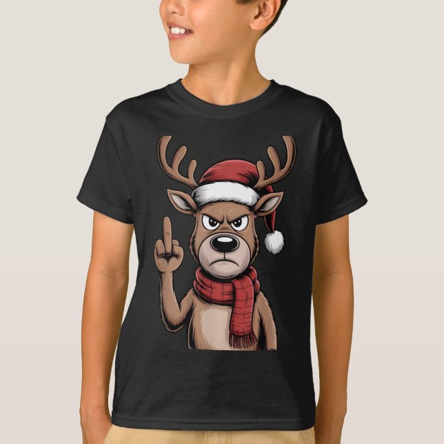Camiseta Christmas Reindeer Middle Finger Sarcastic Xmas Fu (Frente)